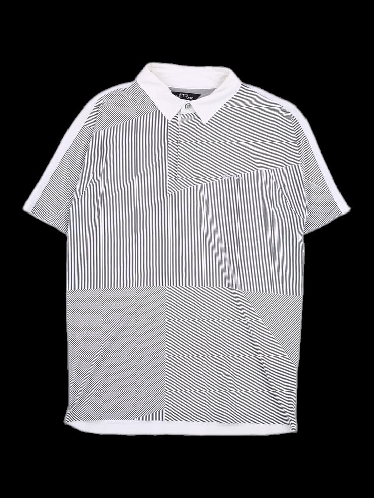 블랙 핀스트라이프 반팔 카라티
