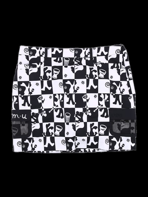 블랙앤화이트 체크 패턴 미니 스커트
