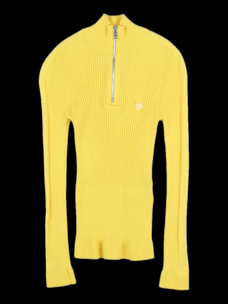 옐로우 골지 반집업 긴팔 니트 티셔츠