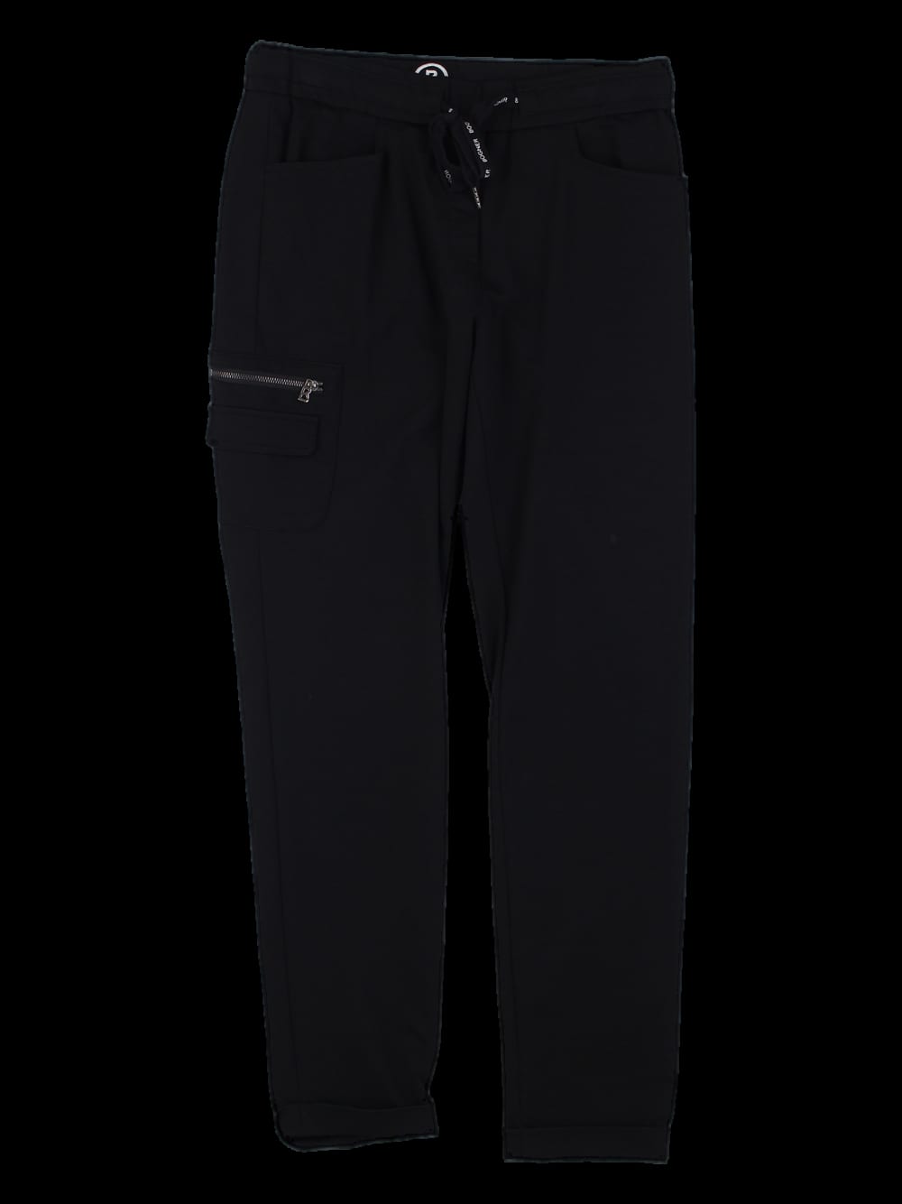 블랙 지퍼 포켓 밴딩 긴바지