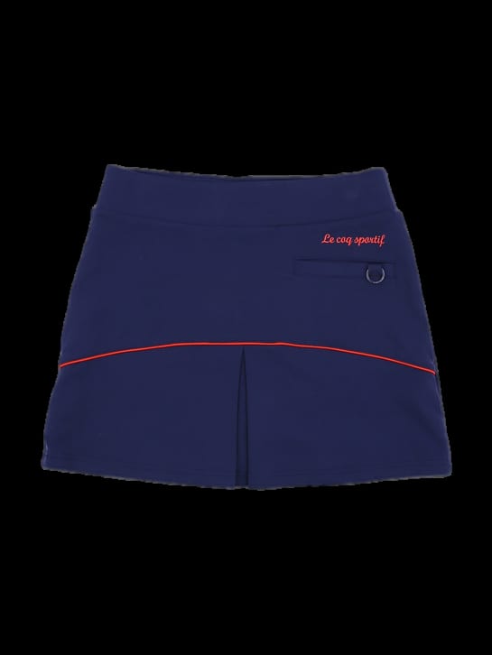 네이비 컬러 블록 A라인 플리츠 스커트