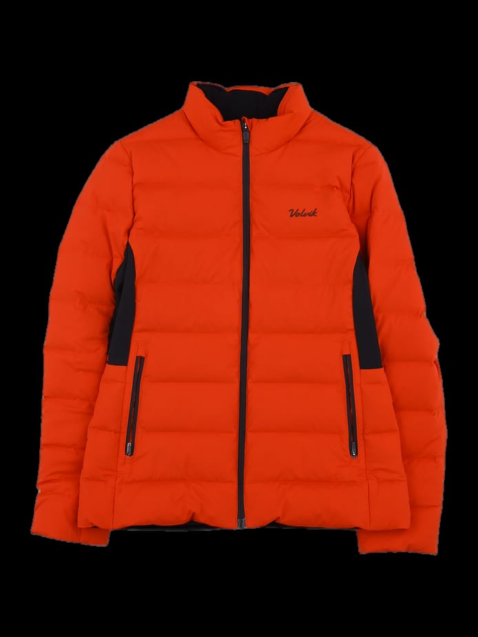 오렌지 컬러 블록 경량 다운 점퍼