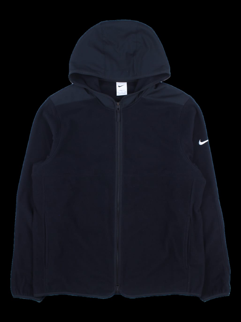 블랙 플리스 배색 후드 집업 자켓