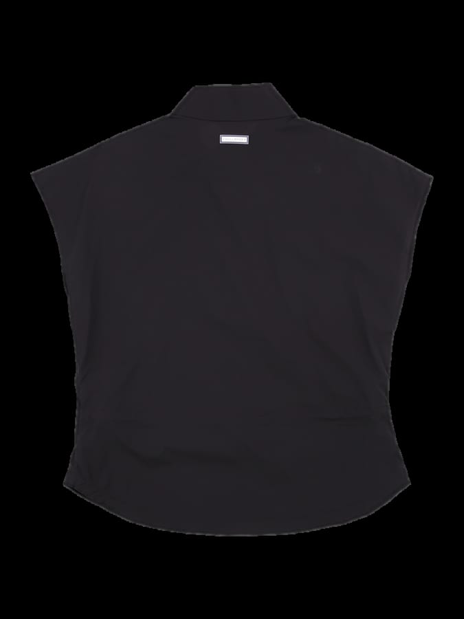 블랙 반소매 하프 집업 카라 베스트 티셔츠