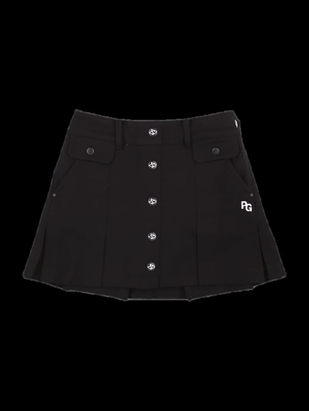 블랙 버튼 포인트 플리츠 미니 스커트