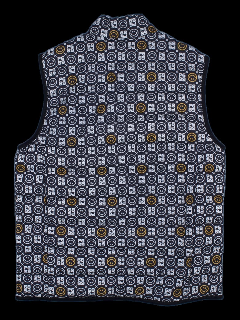 블랙 스마일 로고 패턴 패딩 베스트