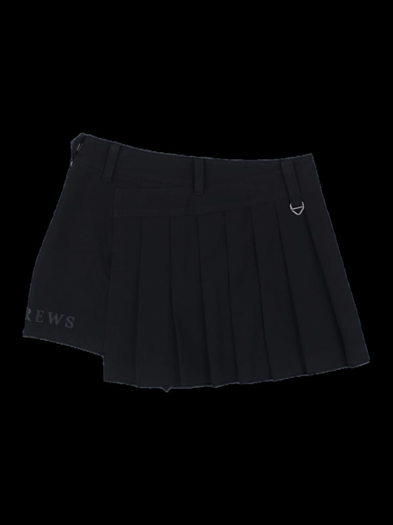 블랙 플리츠 랩 스커트 팬츠