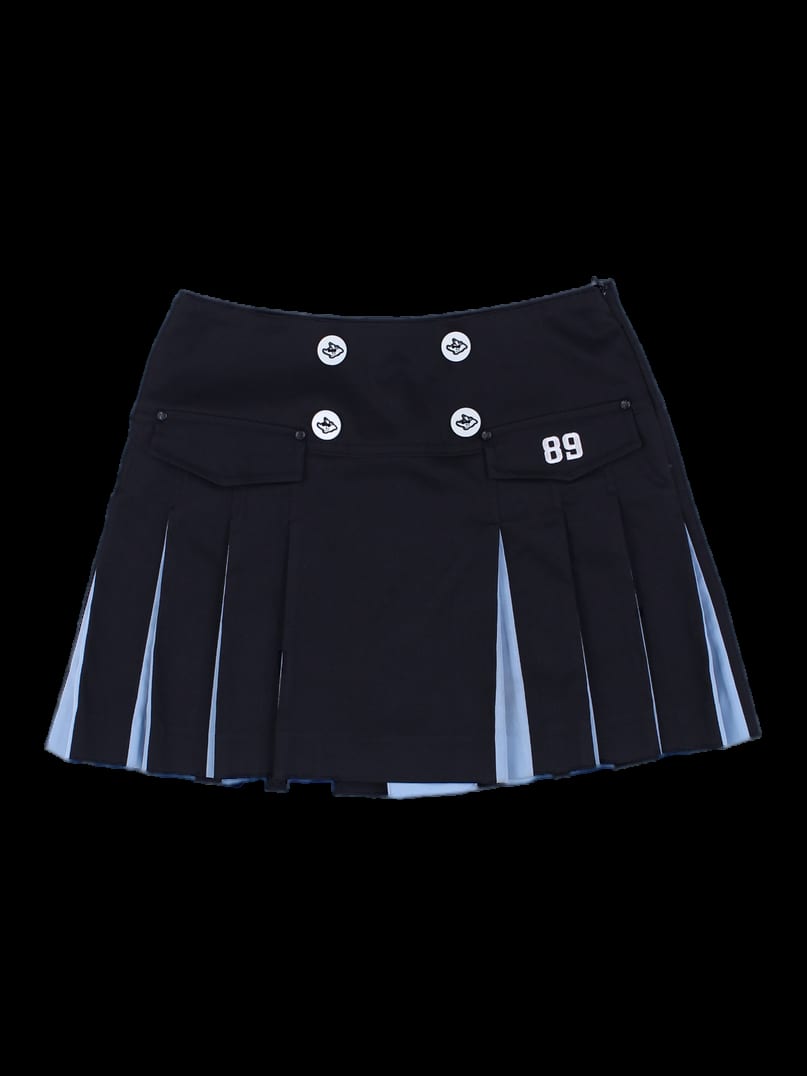 블랙 배색 플리츠 미니 스커트
