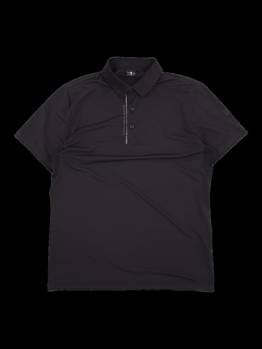 블랙 잔스트라이프 반팔 카라 티셔츠