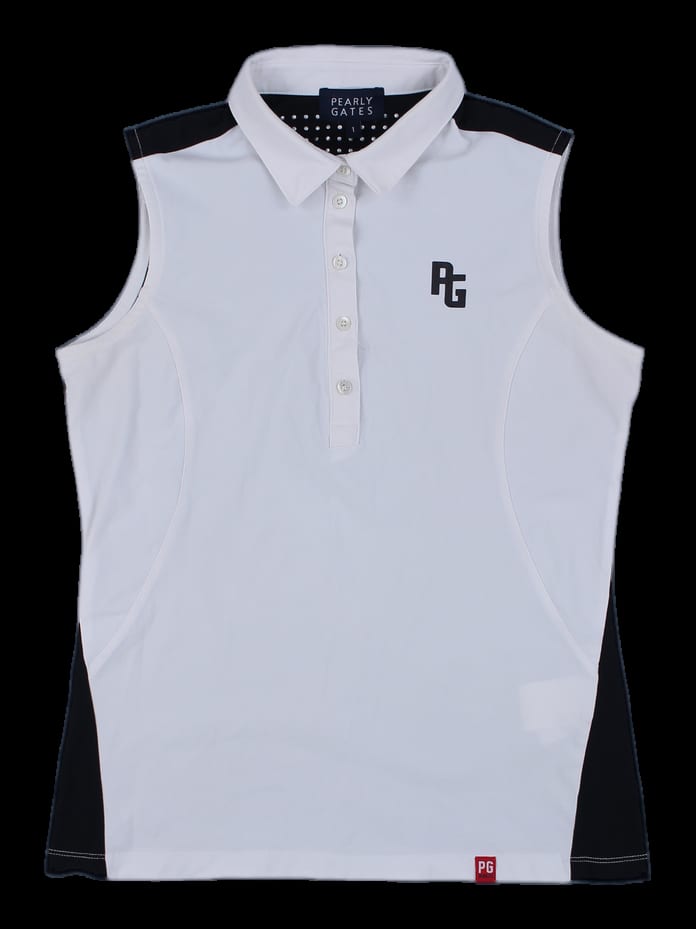 화이트 블랙 배색 민소매 카라티