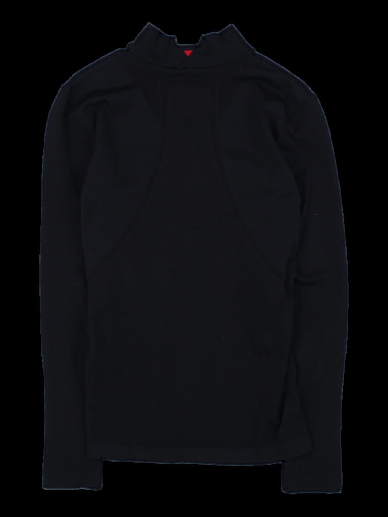 블랙 스크립트 로고 모크넥 긴팔 티셔츠