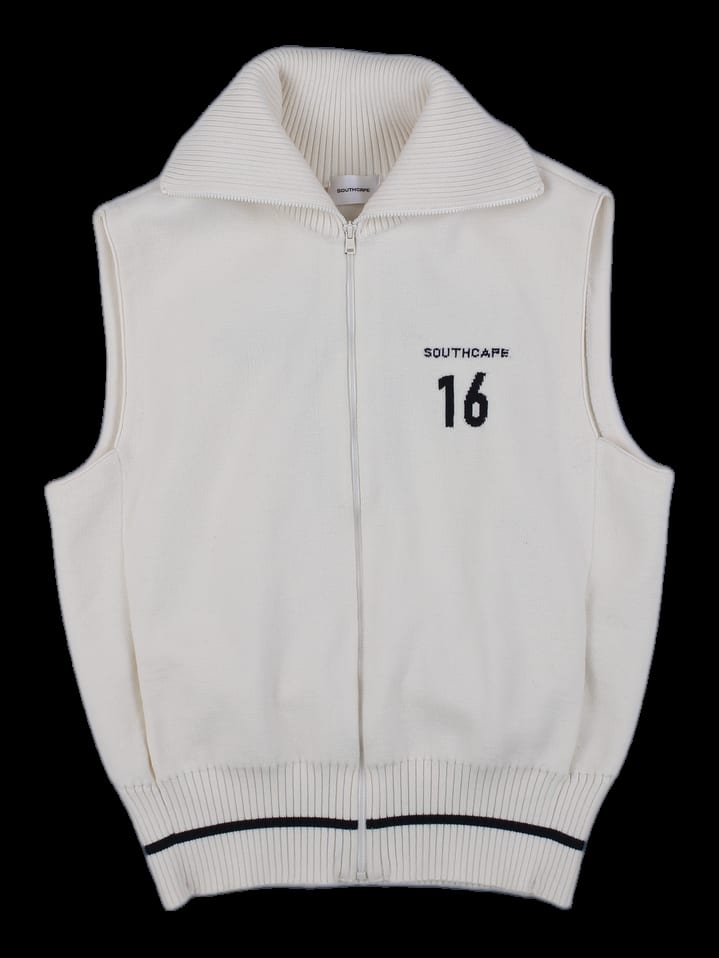 아이보리 레터링 자수 집업 니트 베스트