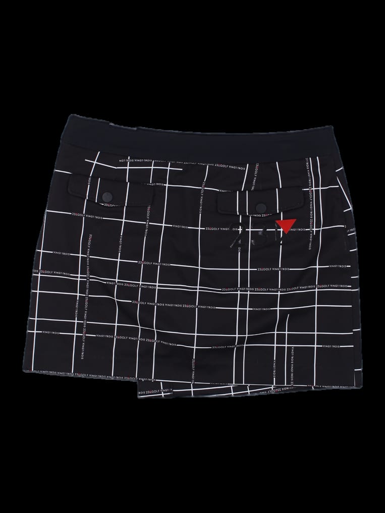 블랙 체크 패턴 랩 스커트