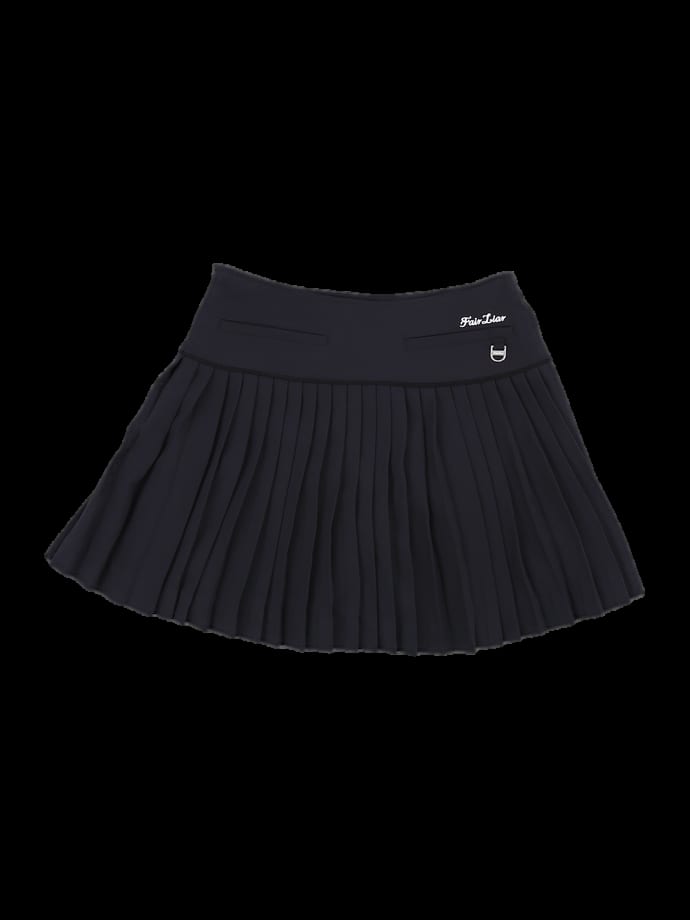 블랙 로고 포인트 플리츠 미니 스커트