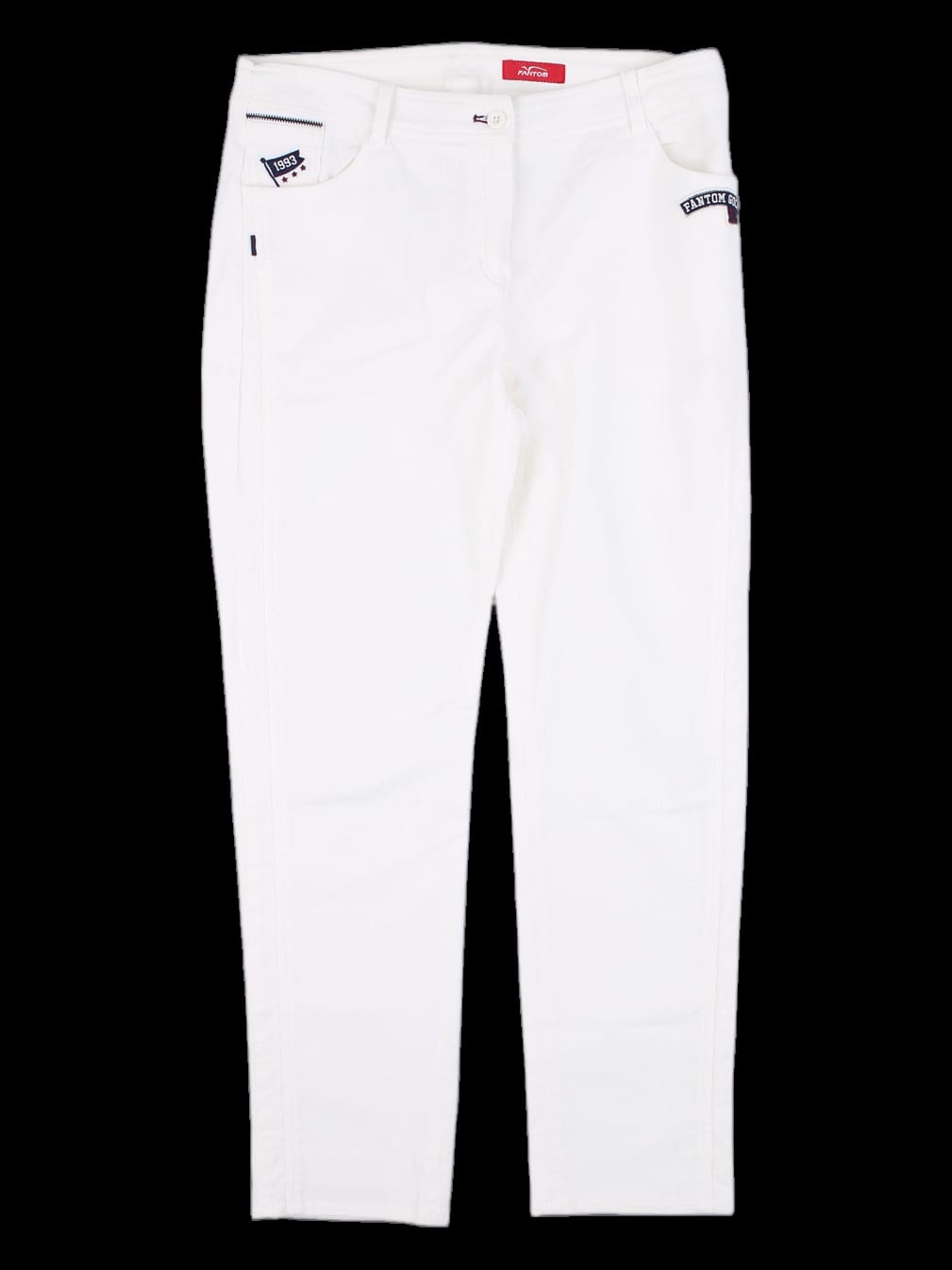 화이트 로고 자수 면 긴바지