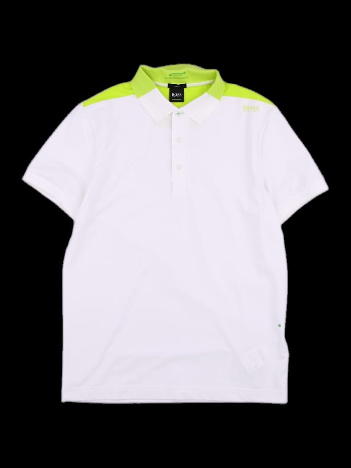 화이트 네온 옐로우 배색 반팔 카라티셔츠