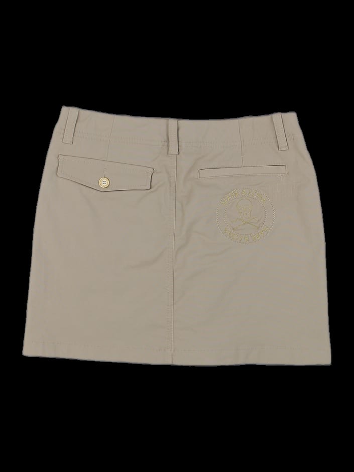 베이지 로고 자수 솔리드 스커트