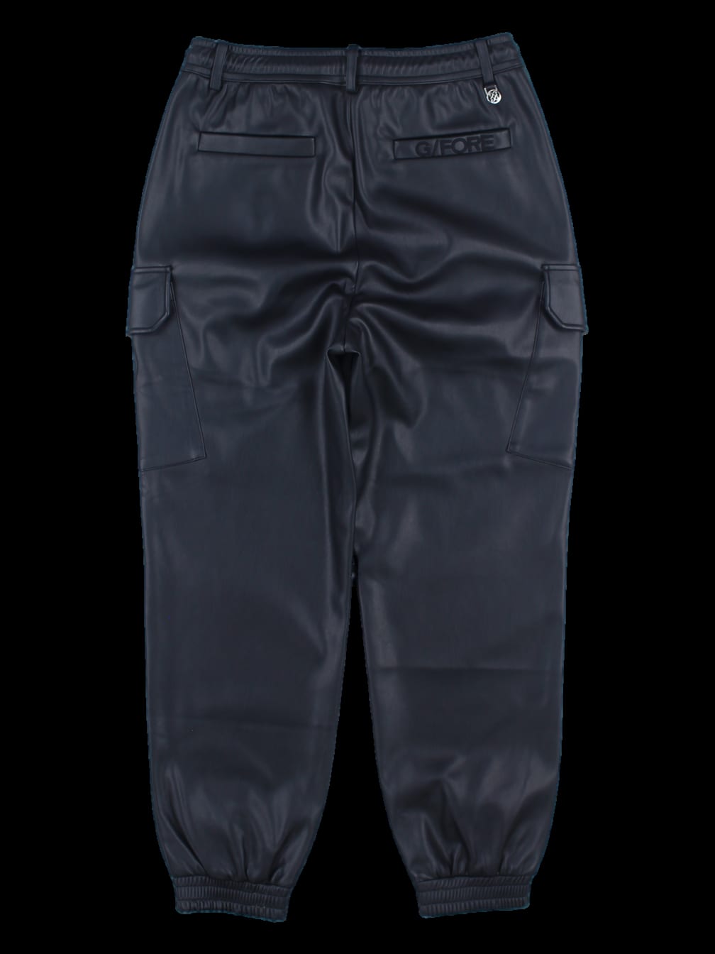 블랙 인조가죽 카고 조거 팬츠