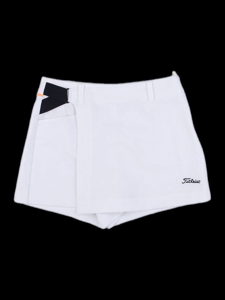 화이트 랩 디자인 벨티드 큐롯 스커트
