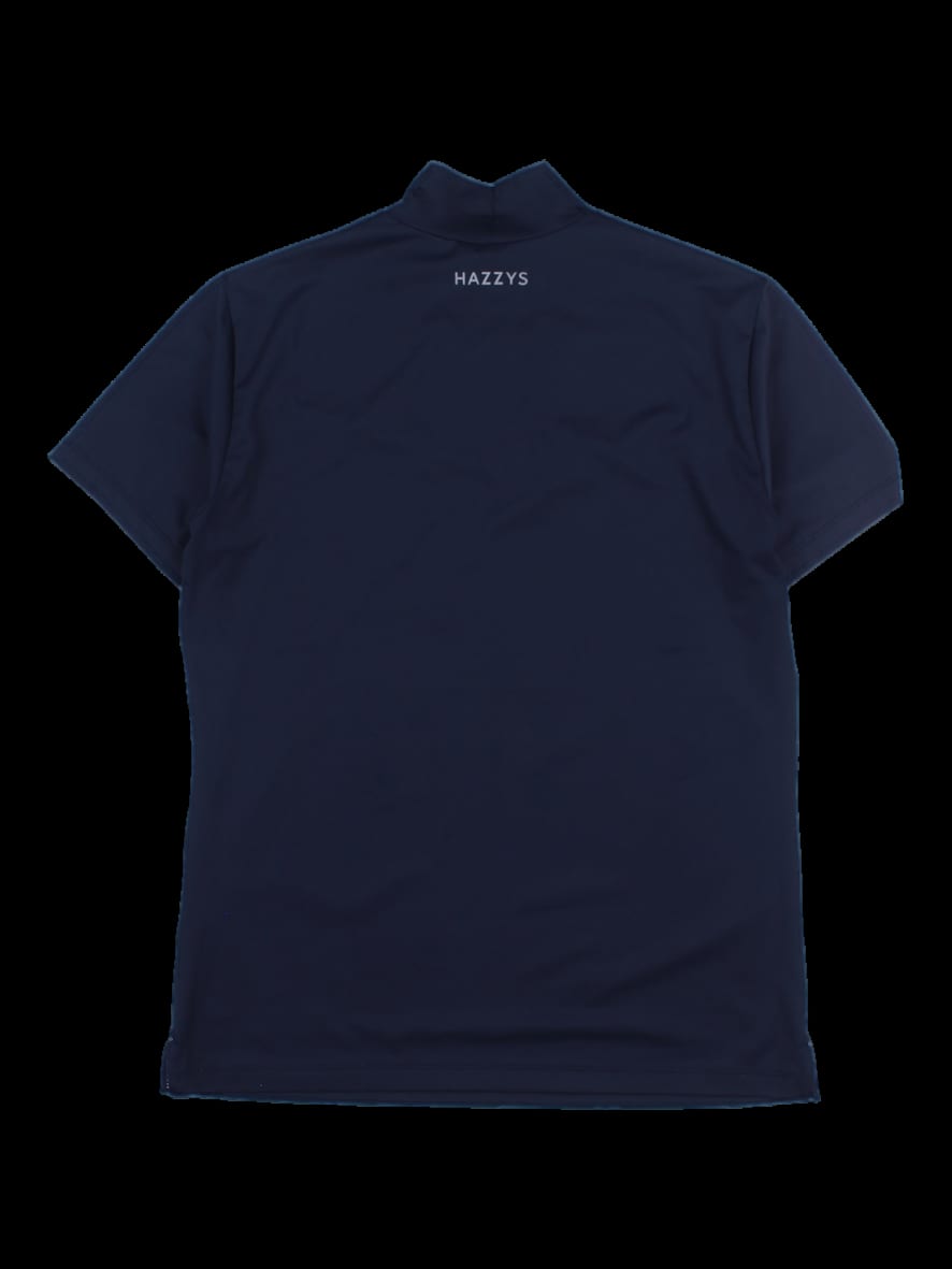 네이비 배색 스트라이프 반팔 모크넥 티셔츠