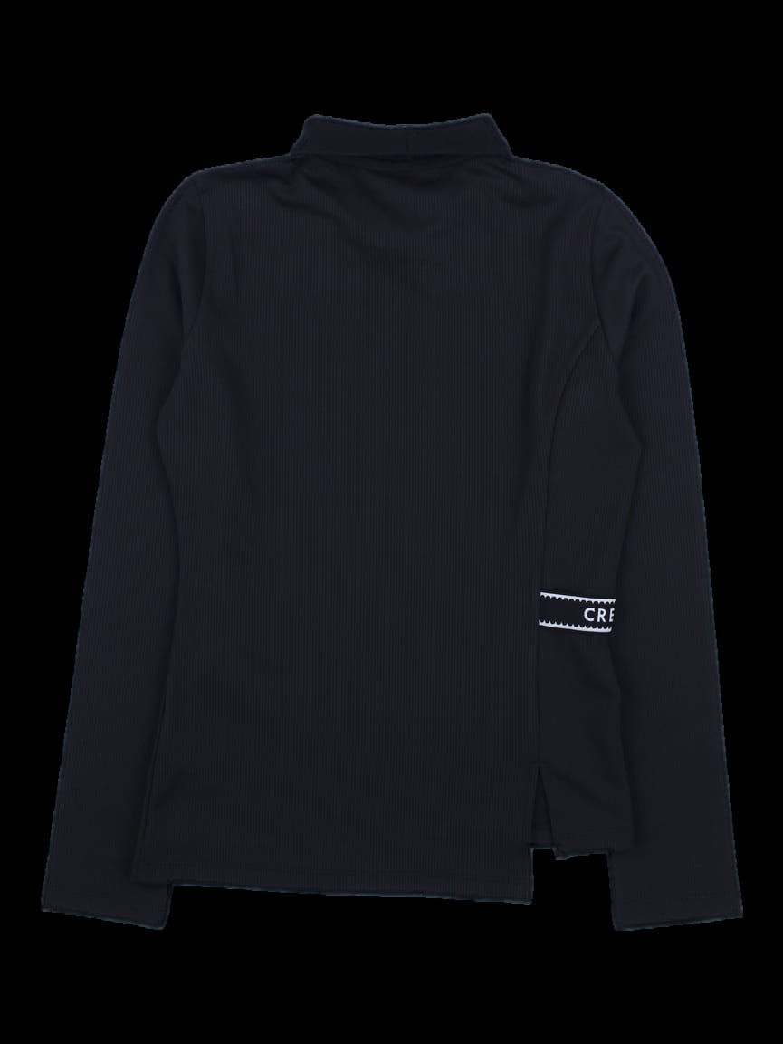 블랙 슬림핏 골지 긴팔 카라 티셔츠