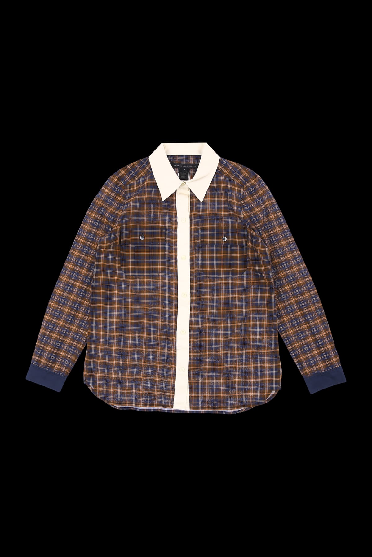 체크 배색 카라 긴팔 셔츠