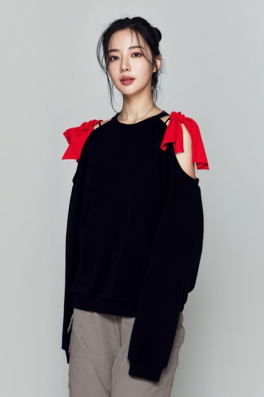 숄더 스트랩 긴팔 티셔츠