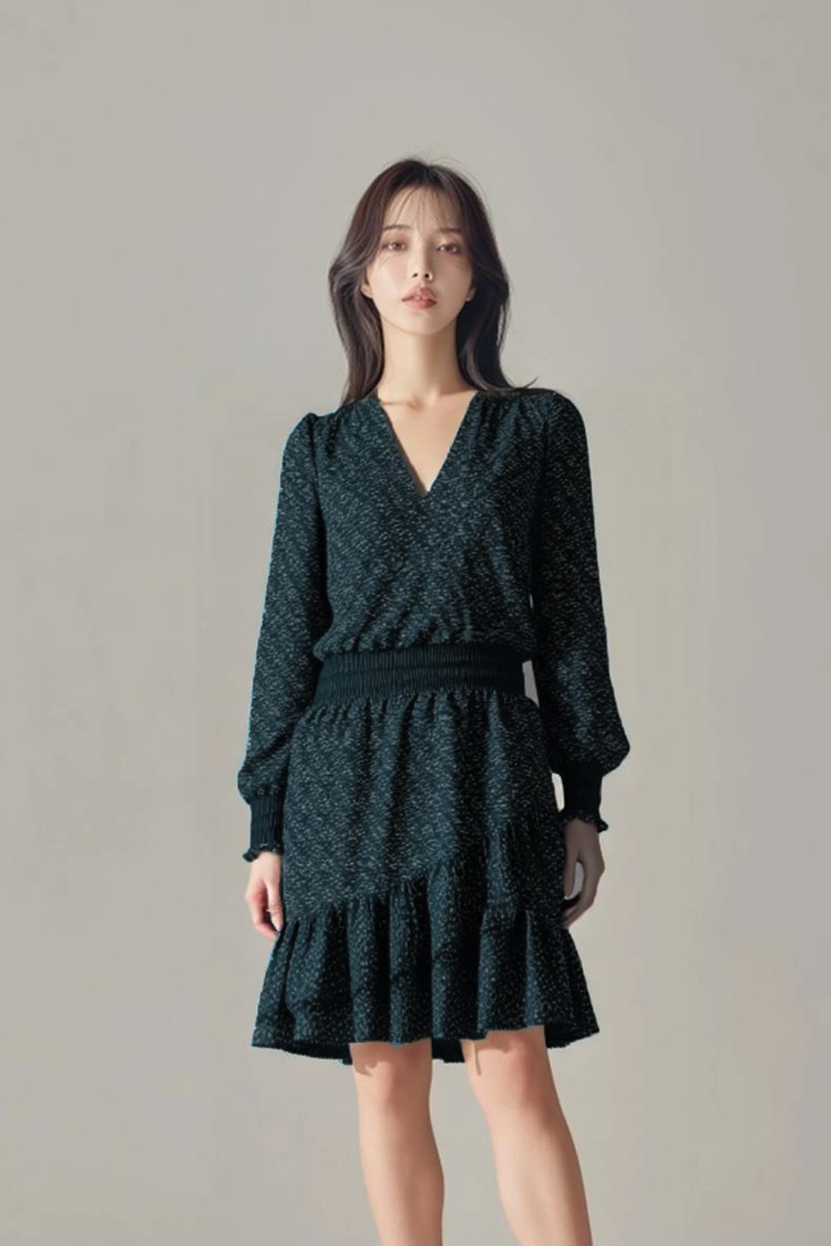 패턴 시보리 프릴 원피스 