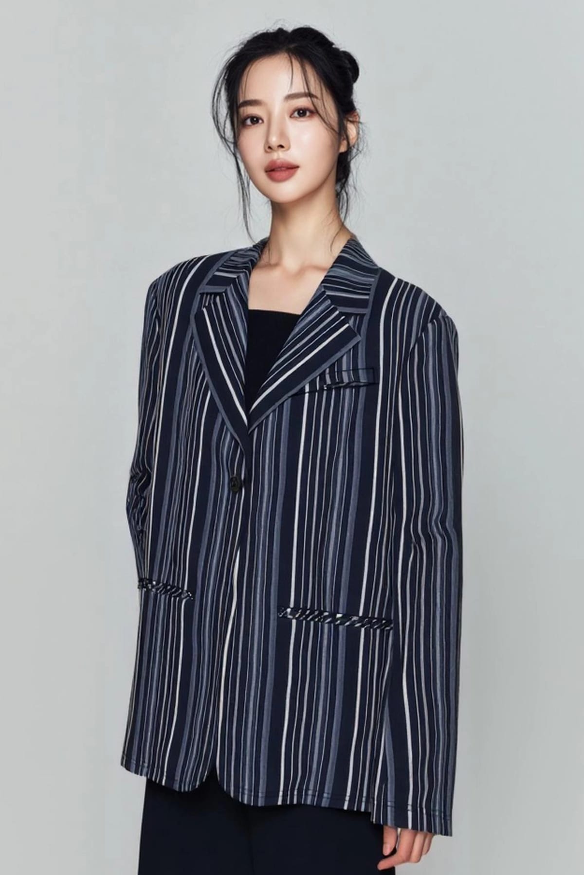 [새상품] 스트라이프 집 포켓 자켓