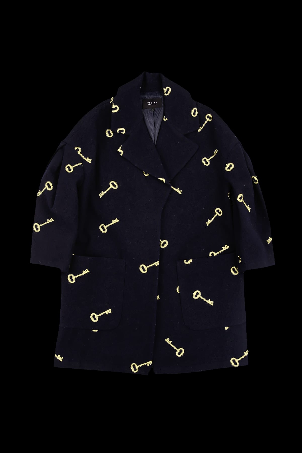 키패턴 카라 미디 코트 