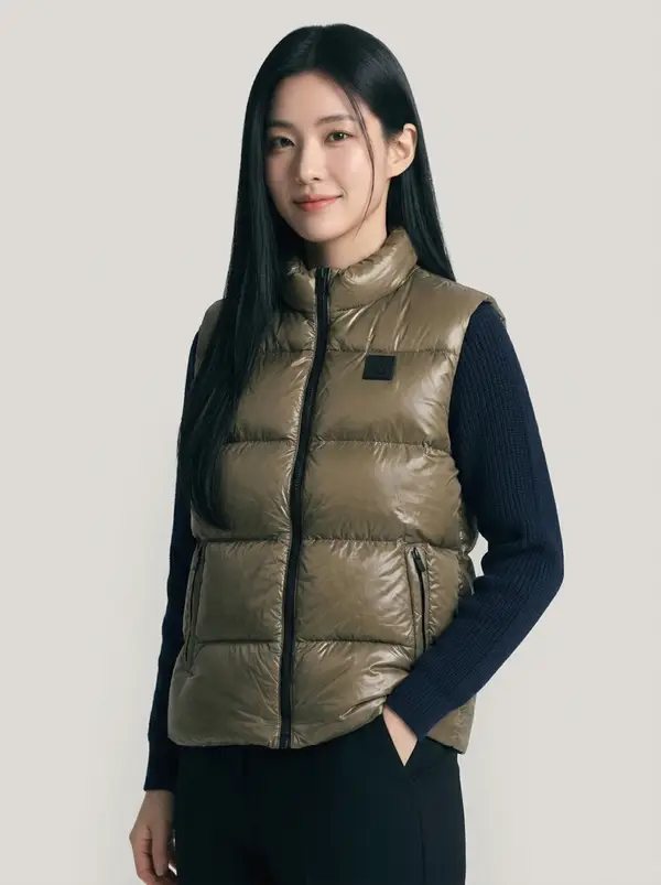 유광 패딩 베스트 베이지