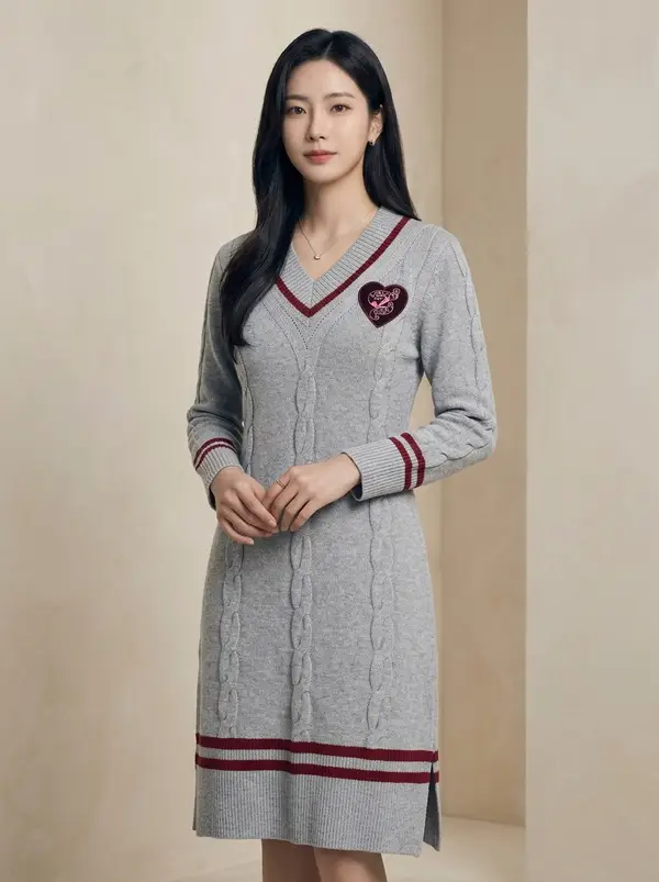 그레이 케이블 니트 원피스