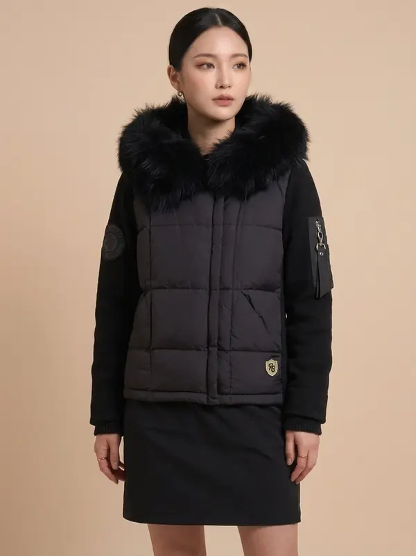 블랙 퍼 칼라 하이브리드 패딩 자켓