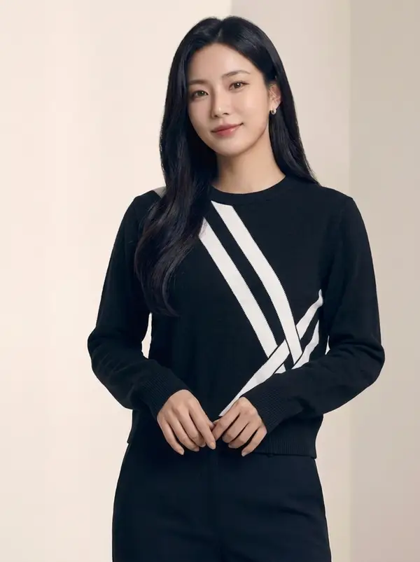 블랙/화이트 기하학 패턴 긴팔 니트