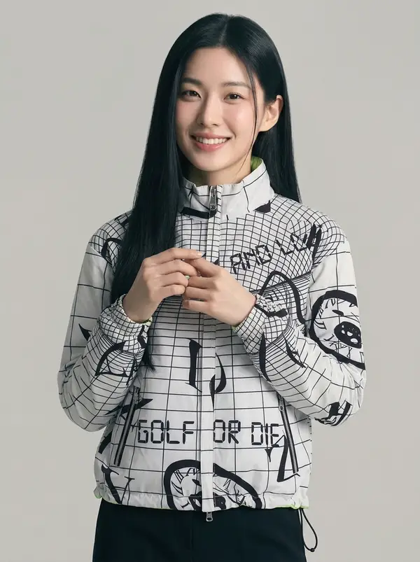 그린 블루 그라데이션 패턴 바람막이 점퍼