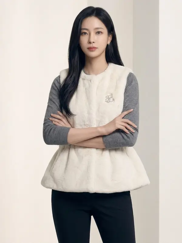 아이보리 페이크 퍼 드로우스트링 베스트