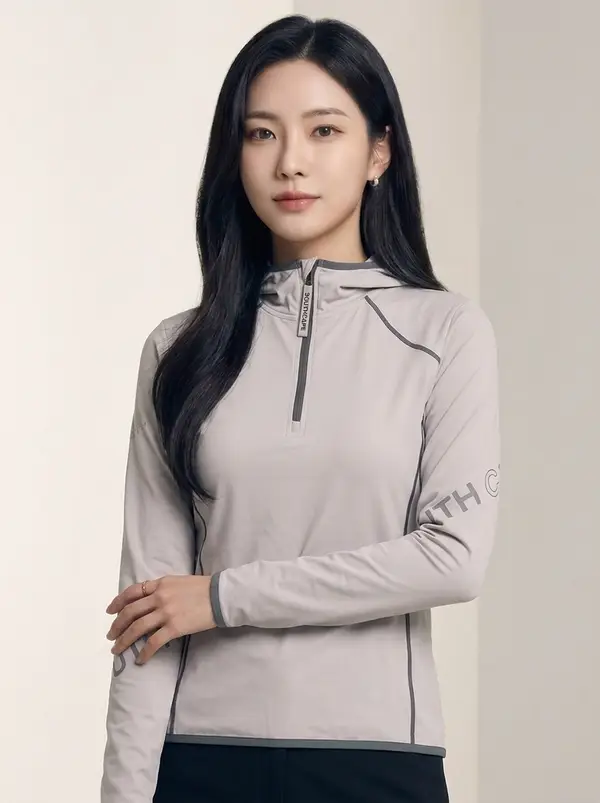 그레이 하프 집업 후드 긴팔 티셔츠