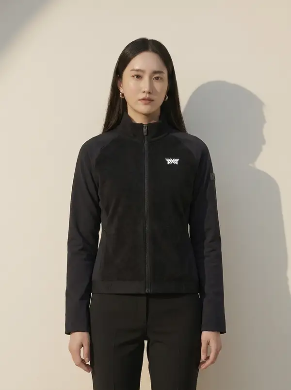 블랙 하이브리드 플리스 하이넥 풀집업 점퍼